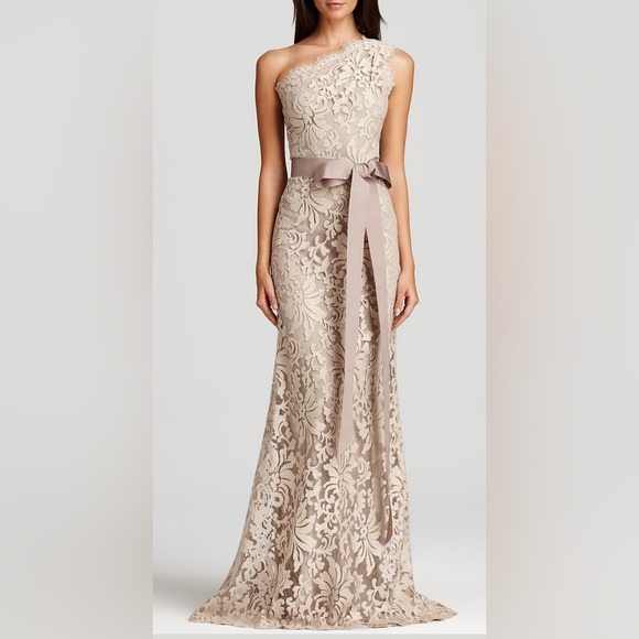 Tadashi Shoji Dresses & Skirts - Tadashi Shoji One-Shoulder Lace Gown in Champagne